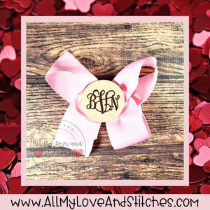 6 Inch Wood Monogrammed  Hair Bow