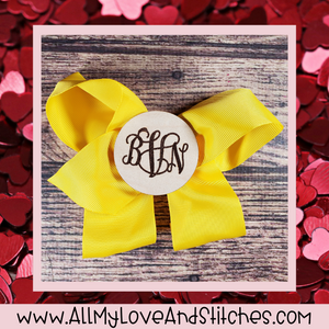 6 Inch Wood Monogrammed  Hair Bow