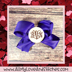 6 Inch Wood Monogrammed  Hair Bow