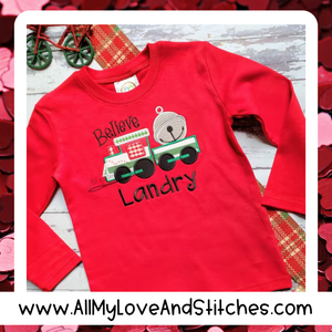 Christmas Train Embroidered Toddler and Youth Personalized Shirt