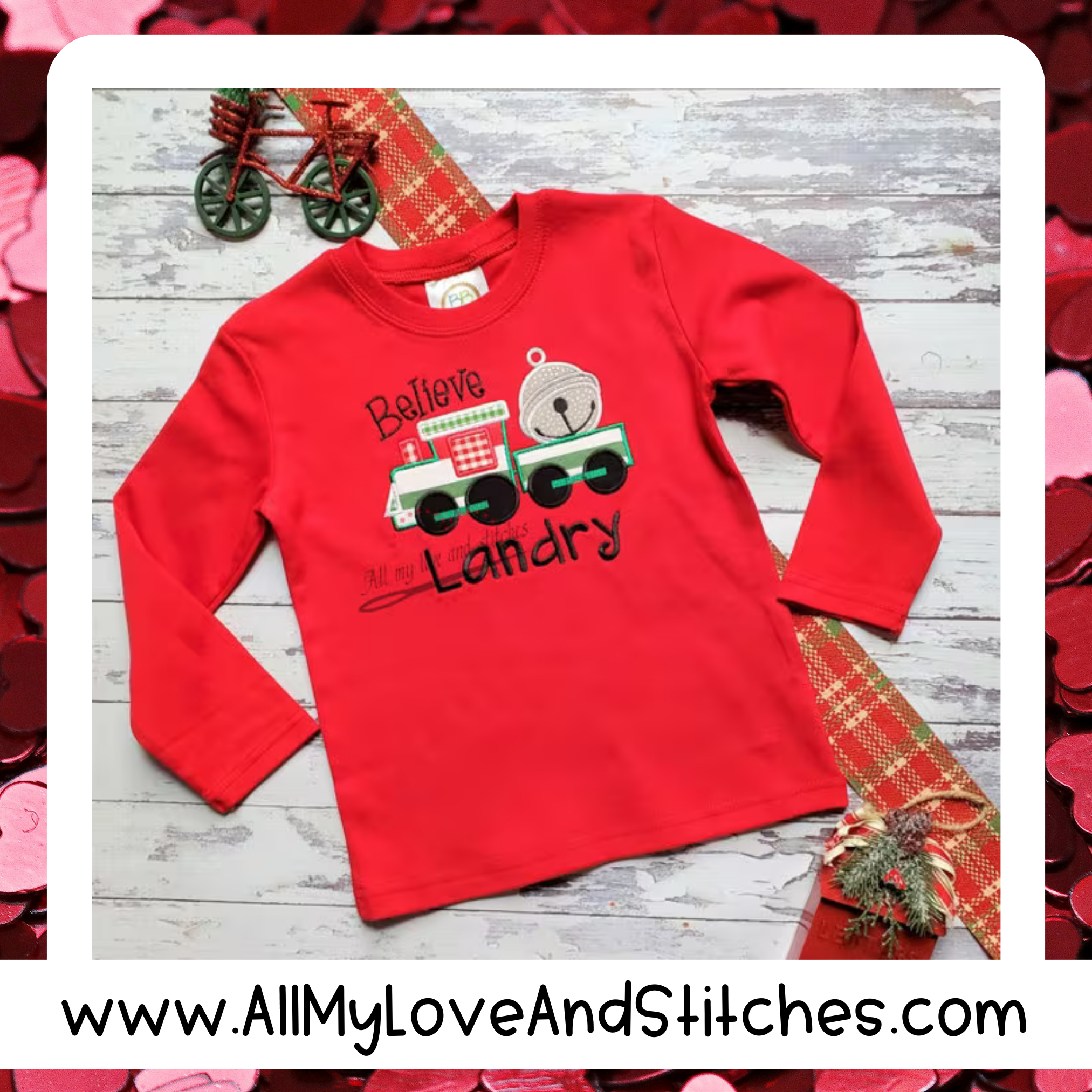 Christmas Train Embroidered Toddler and Youth Personalized Shirt