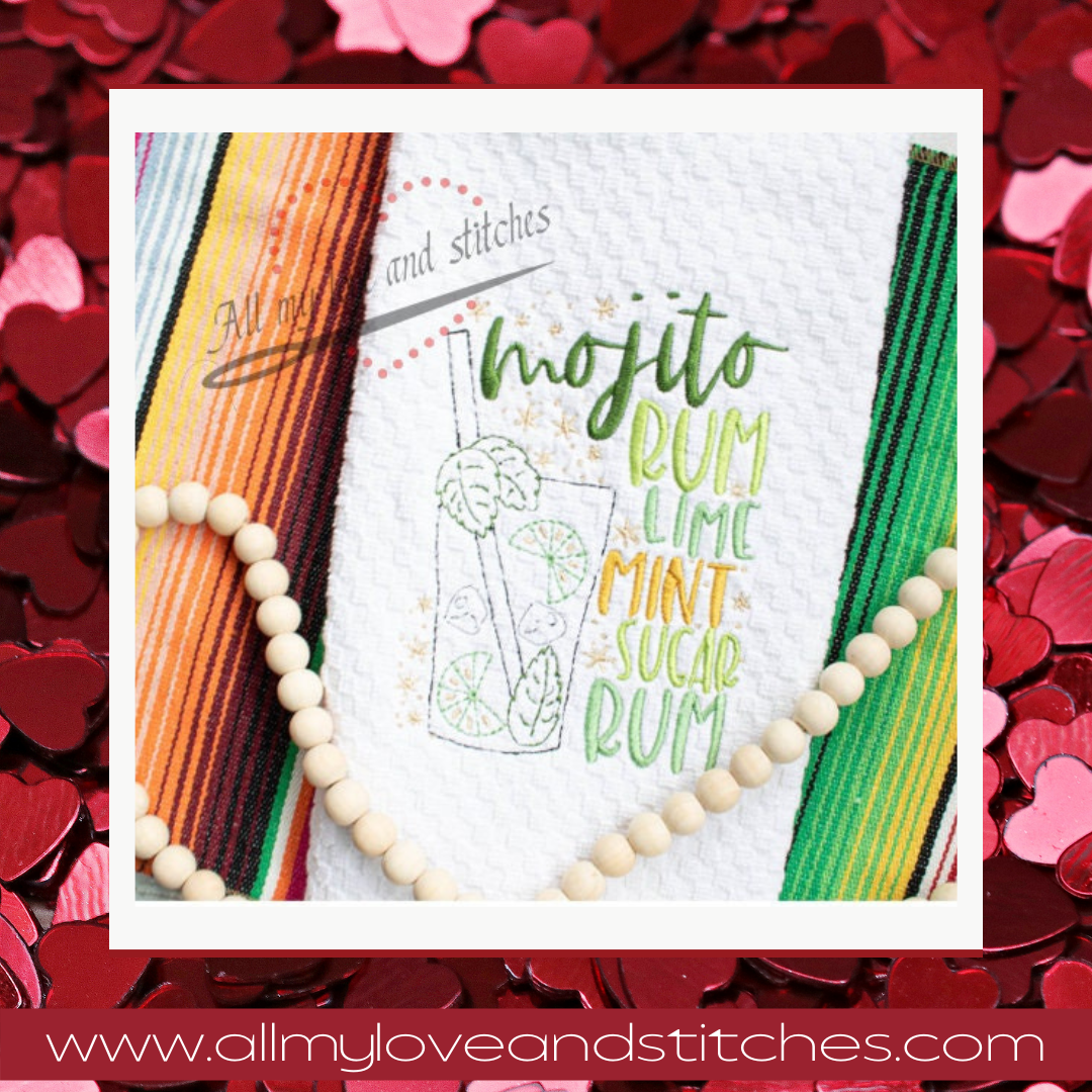 Mojito Drink Recipe Embroidered Kitchen Towel