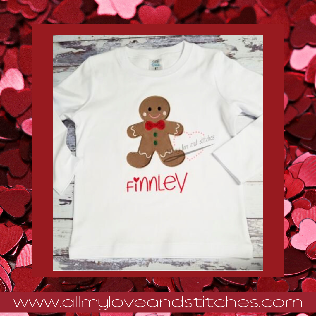 Christmas Gingerbread Man Embroidered Toddler and Youth Shirt