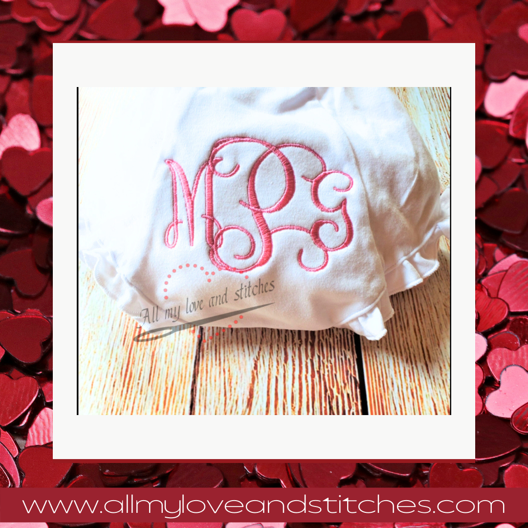 Monogrammed White Ruffled Baby Bloomers