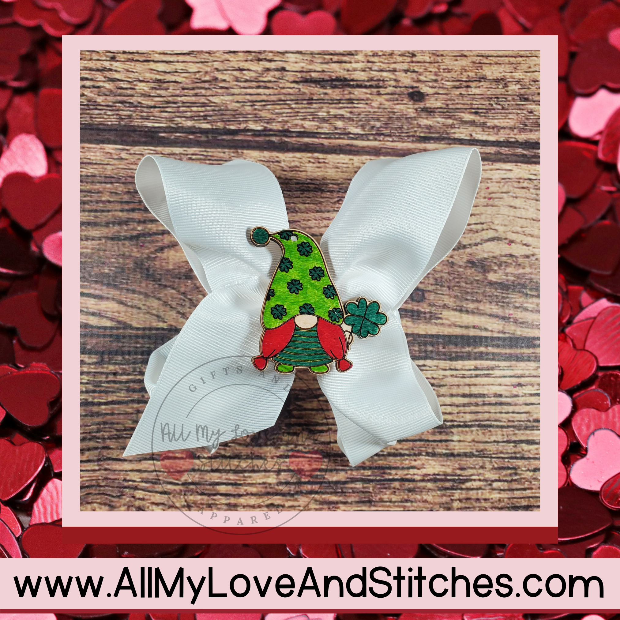 6 Inch St. Patrick's Day Hair Bow With Gnome