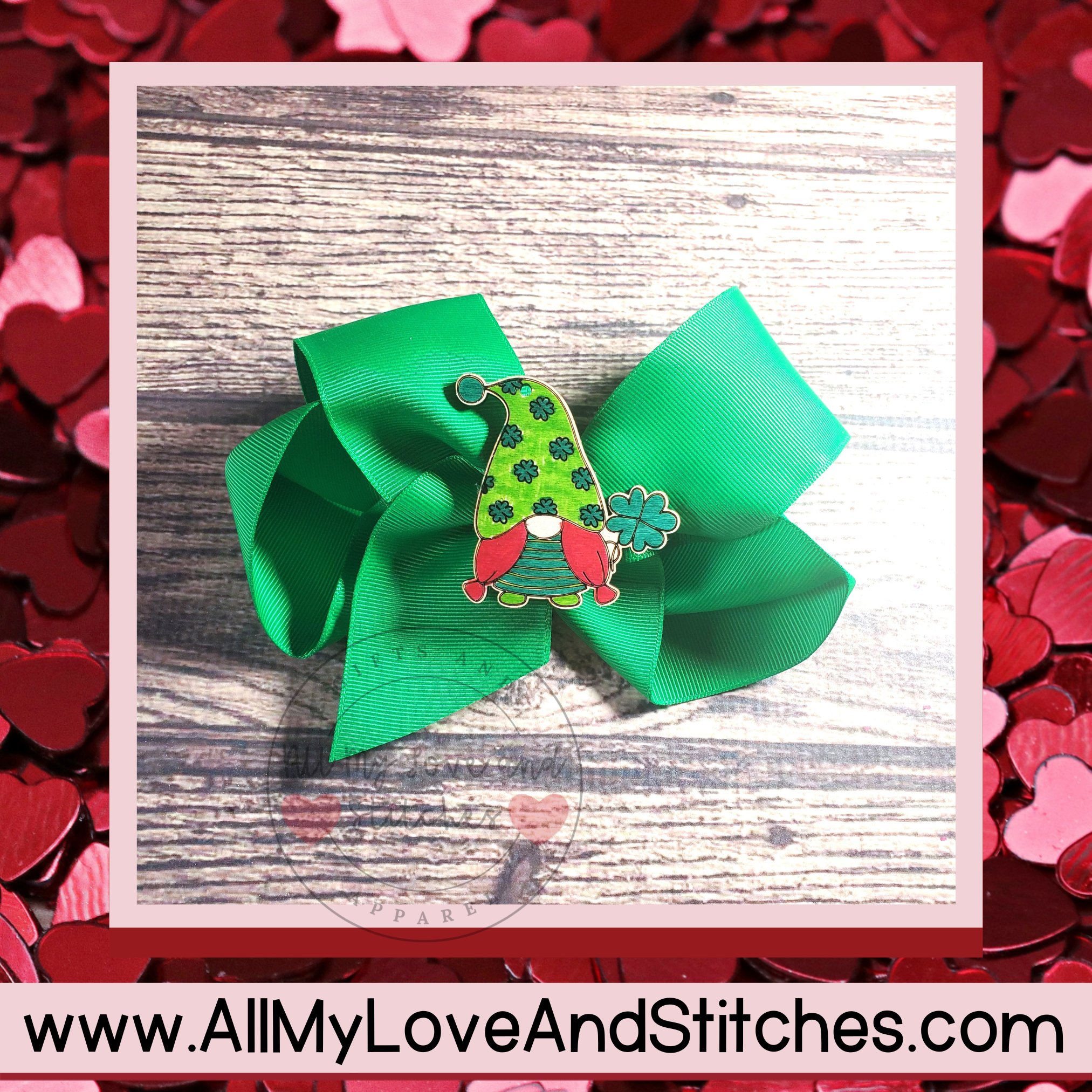 6 Inch St. Patrick's Day Hair Bow With Gnome