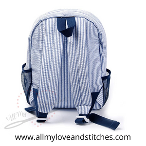 Navy Seersucker Monogrammed Preschool Backpack