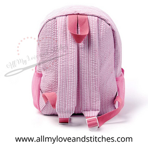 Monogrammed Pink Seersucker Preschool Backpack