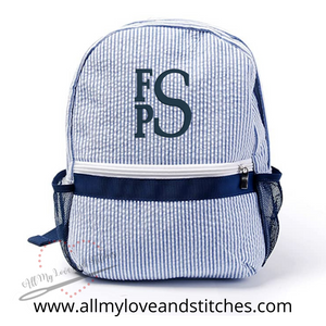 Navy Seersucker Monogrammed Preschool Backpack