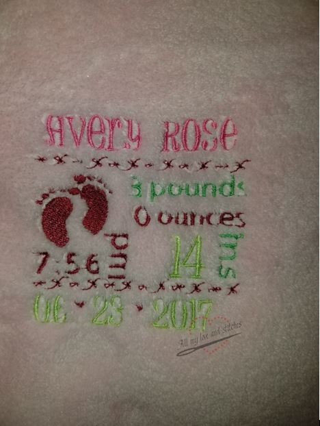 Birth Announcement Feet and Bows Baby Blanket