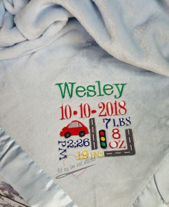 Birth Announcement Cars Baby Blanket