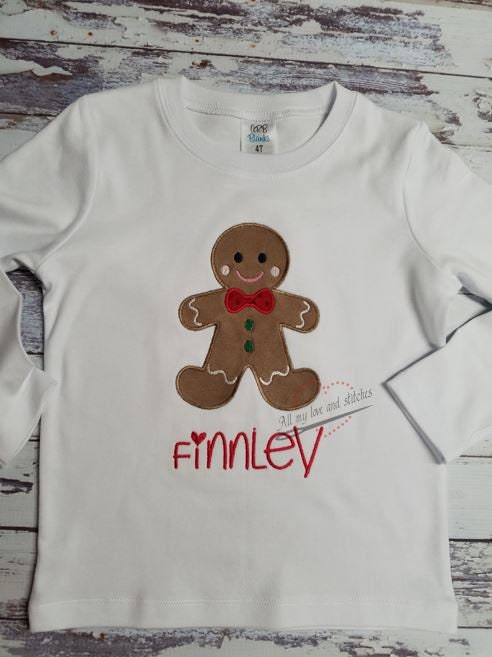 Christmas Gingerbread Man Embroidered Toddler and Youth Shirt