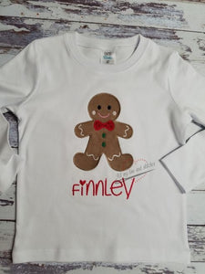 Christmas Gingerbread Man Embroidered Toddler and Youth Shirt