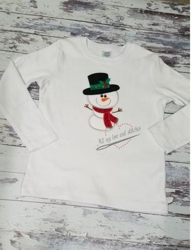 Snowman Embroidered Christmas Toddler and Youth Shirt