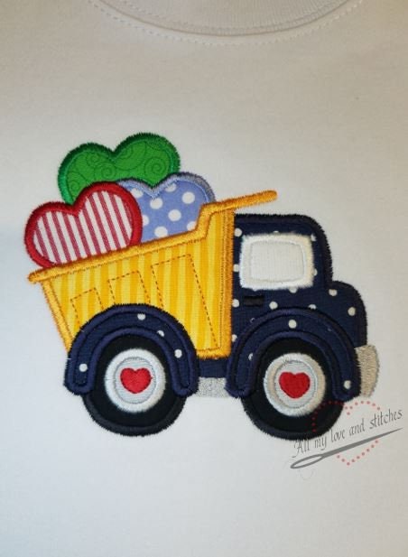 Valentine's Day Dump Truck with Load of Hearts Embroidered Toddler and Youth Shirt