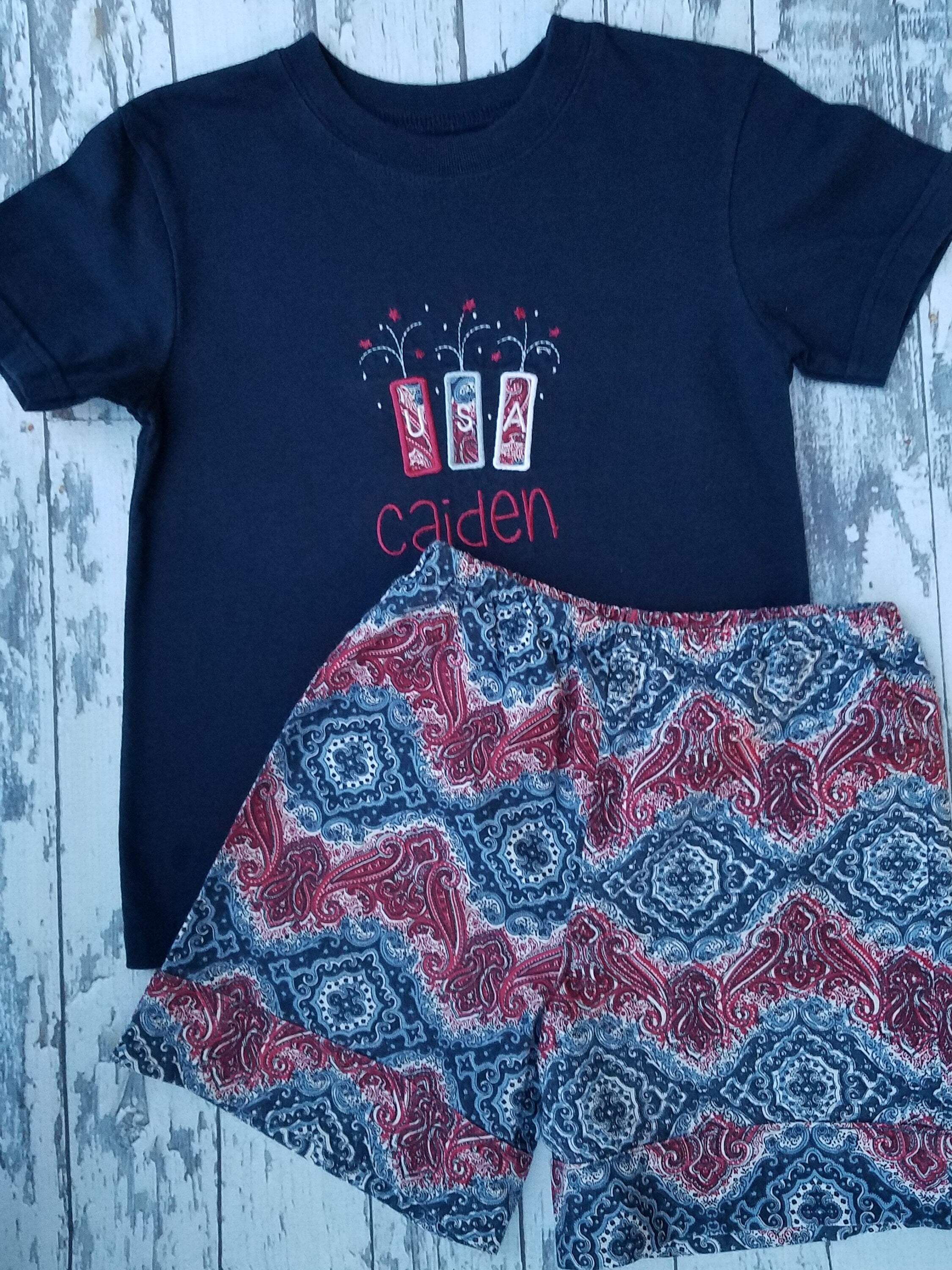 USA Firecracker Toddler and Youth Patriotic Embroidered Shirt