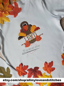 Thanksgiving Turkey Embroidered Toddler and Youth Shirt