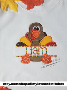 Thanksgiving Turkey Embroidered Toddler and Youth Shirt