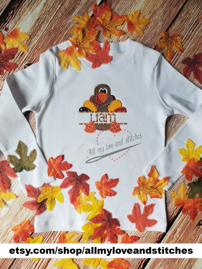 Thanksgiving Turkey Embroidered Toddler and Youth Shirt