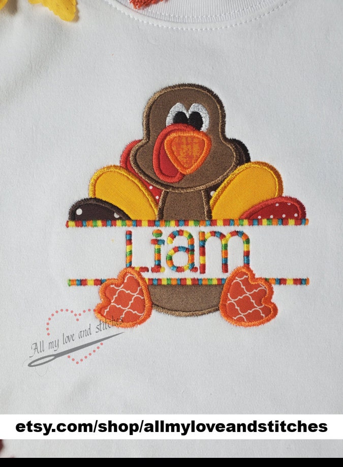 Thanksgiving Turkey Embroidered Toddler and Youth Shirt