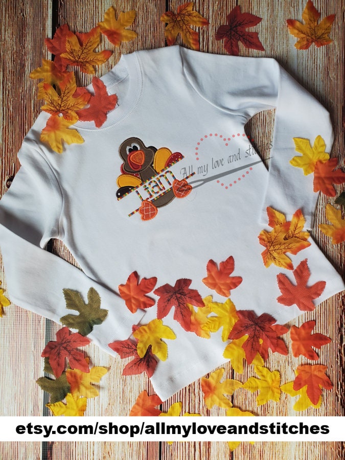 Thanksgiving Turkey Embroidered Toddler and Youth Shirt