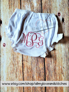 Monogrammed White Ruffled Baby Bloomers