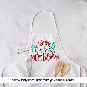 I'm Having A Meltdown Snowman Christmas Cooking Embroidered Apron