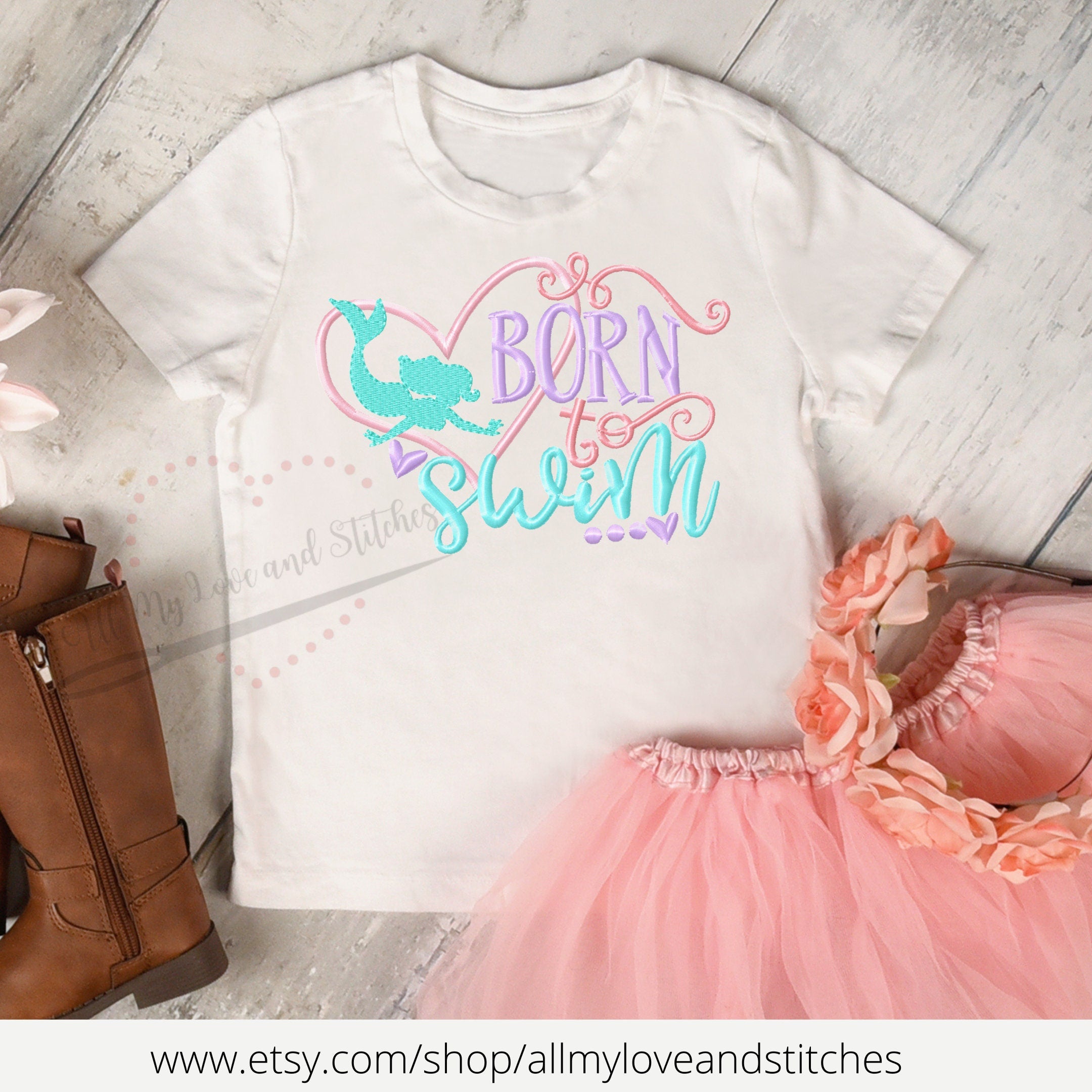 Born To Swim Embroidered Child Summer Shirt